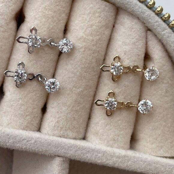 NWT Penelope Cross Earrings // 10kt Italian Solid Gold + CZ (WHITE Gold) - Picture 9 of 11